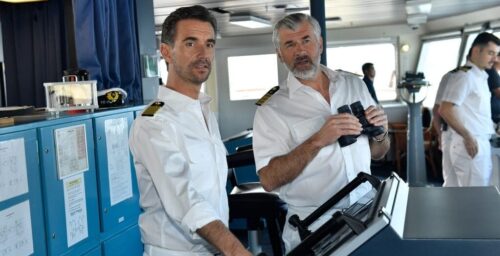 Auf dem Weg zu den Bahamas: Kapitän Max Parger (Florian Silbereisen, l.) und Staff-Kapitän Martin Grimm (Daniel Morgenroth, r.)